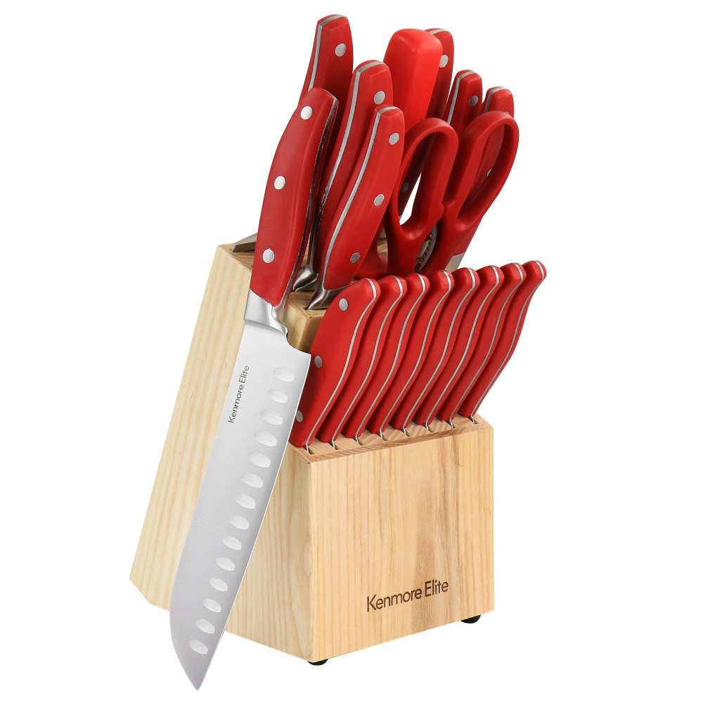 Kenmore Elite 18-Piece Stainless Steel Cutlery And Wood Block Set, Red MPN:995118170M