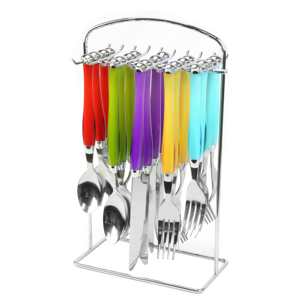 Gibson Home Santoro 20-Piece Flatware Set With Hanging Rack, Silver/Assorted Colors MPN:99595652M