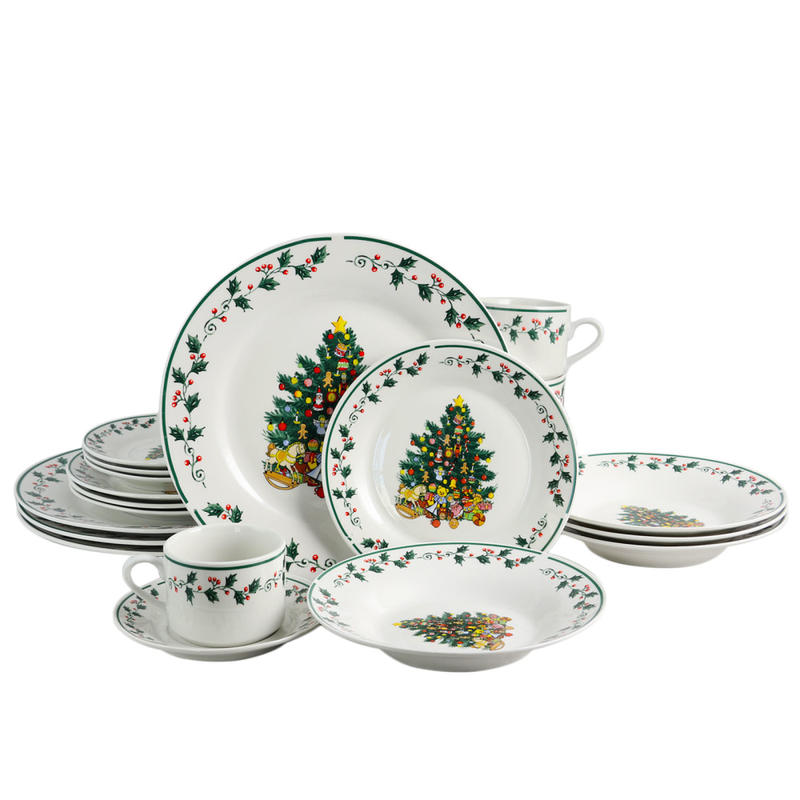Gibson Home 20-Piece Ceramic Christmas Tree Dinnerware Set, Green MPN:995100740M