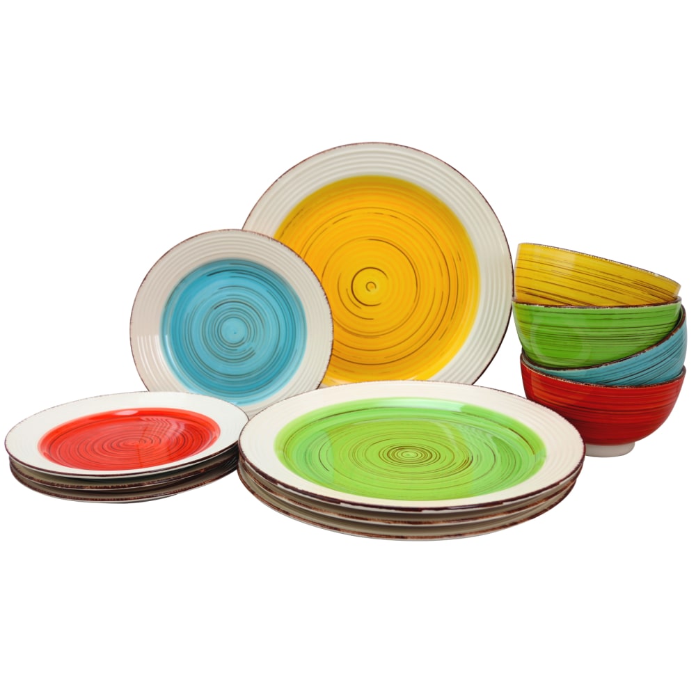 Gibson Home Confetti Band 12-Piece Mix And Match Dinnerware Set, Assorted Colors MPN:995105500M