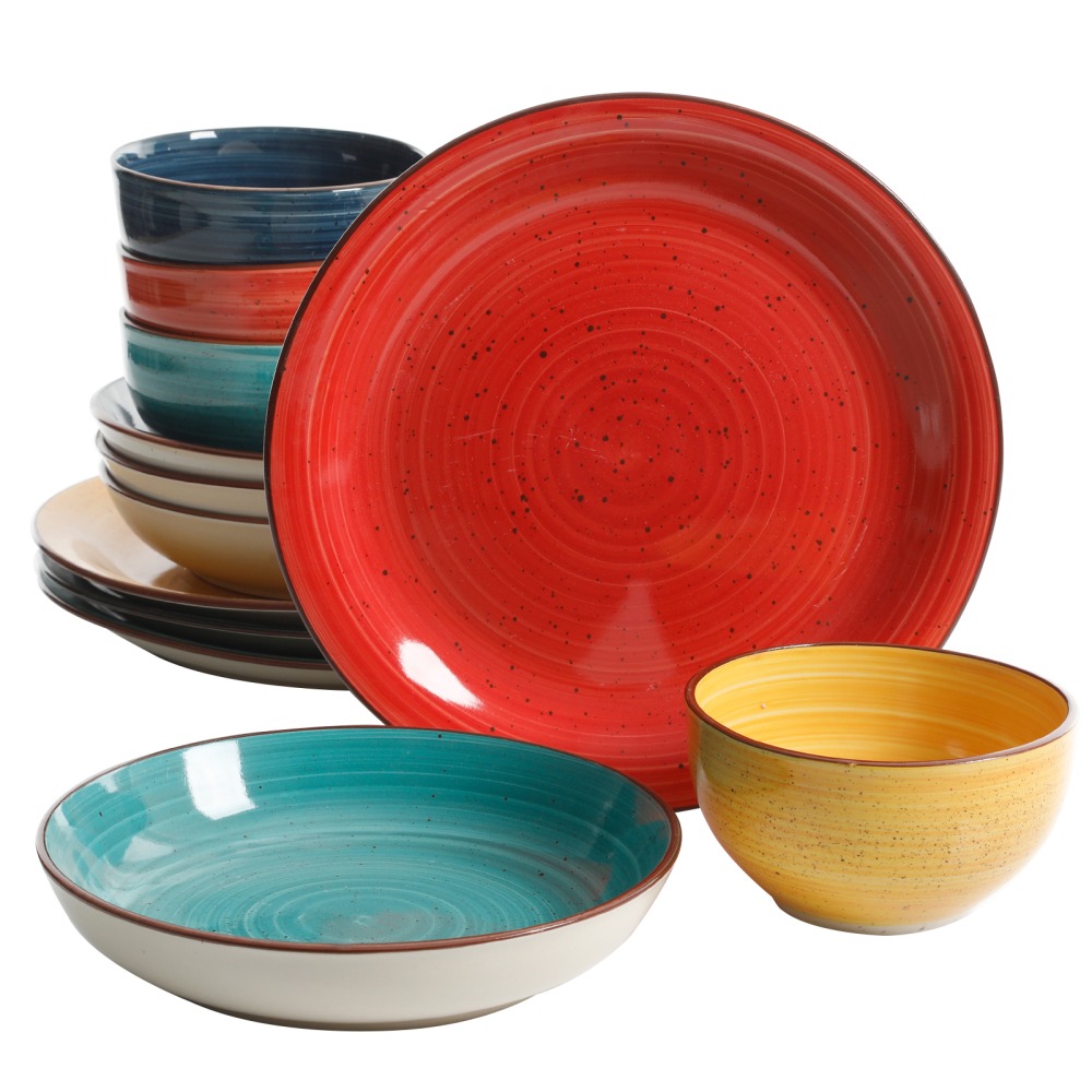 Gibson Color Speckle 12-Piece Mix And Match Double Bowl Dinnerware Set, Assorted MPN:995105504M