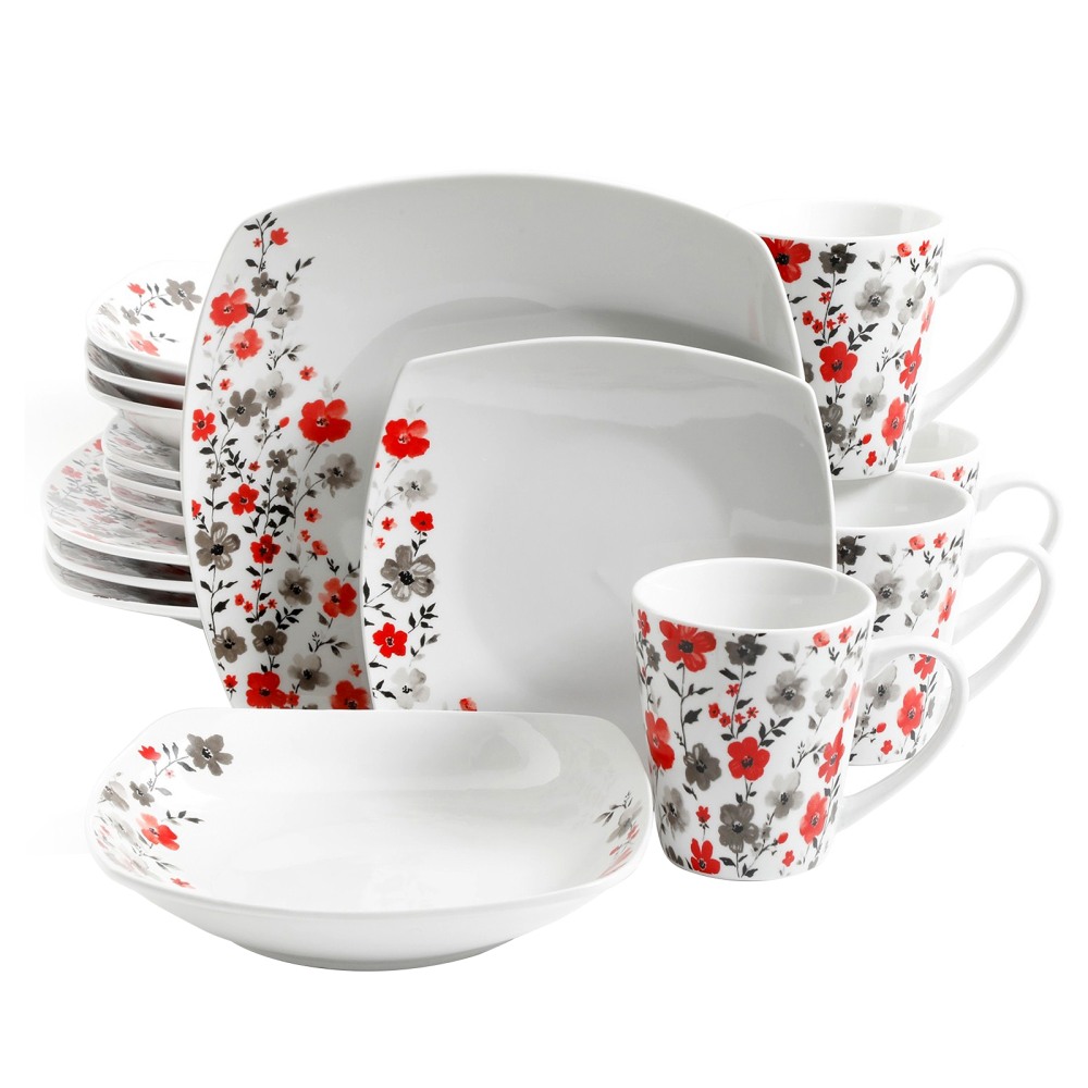 Gibson Home Rosetta Floral 16-Piece Fine Ceramic Dinnerware Set, White Floral MPN:995105547M