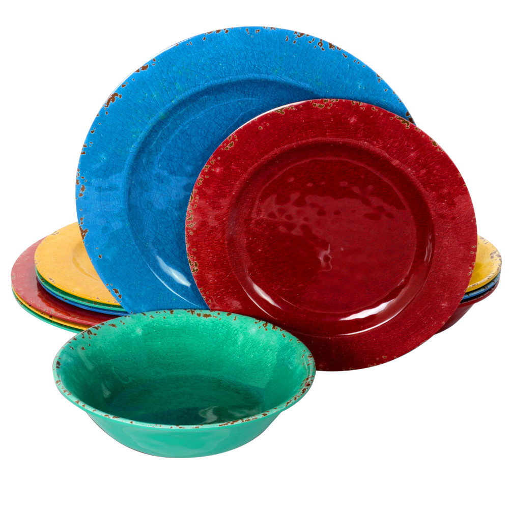 Gibson Studio California Mauna 12-Piece Crackle Decal Melamine Dinnerware Set, Assorted Colors MPN:995105705M
