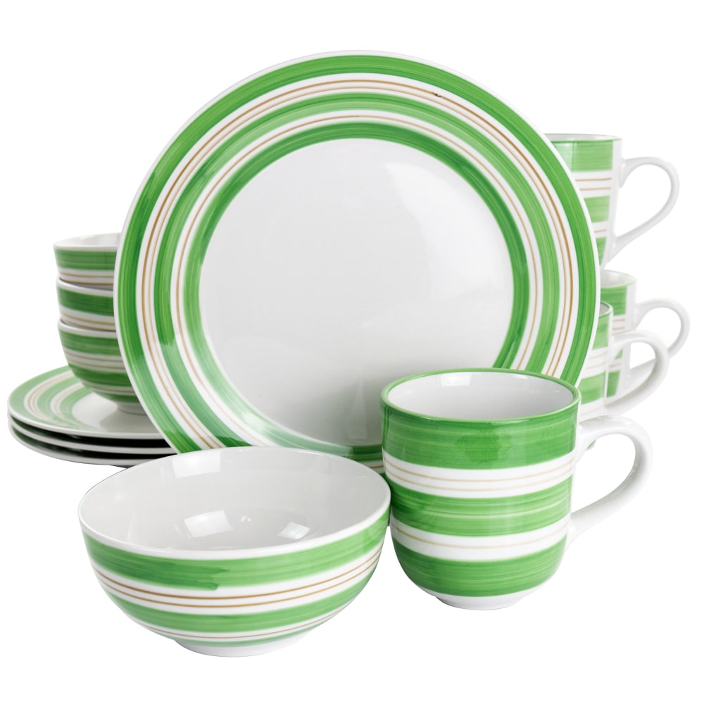 Gibson Home Sunset Stripes 12-Piece Dinnerware Set, Green MPN:995113932M