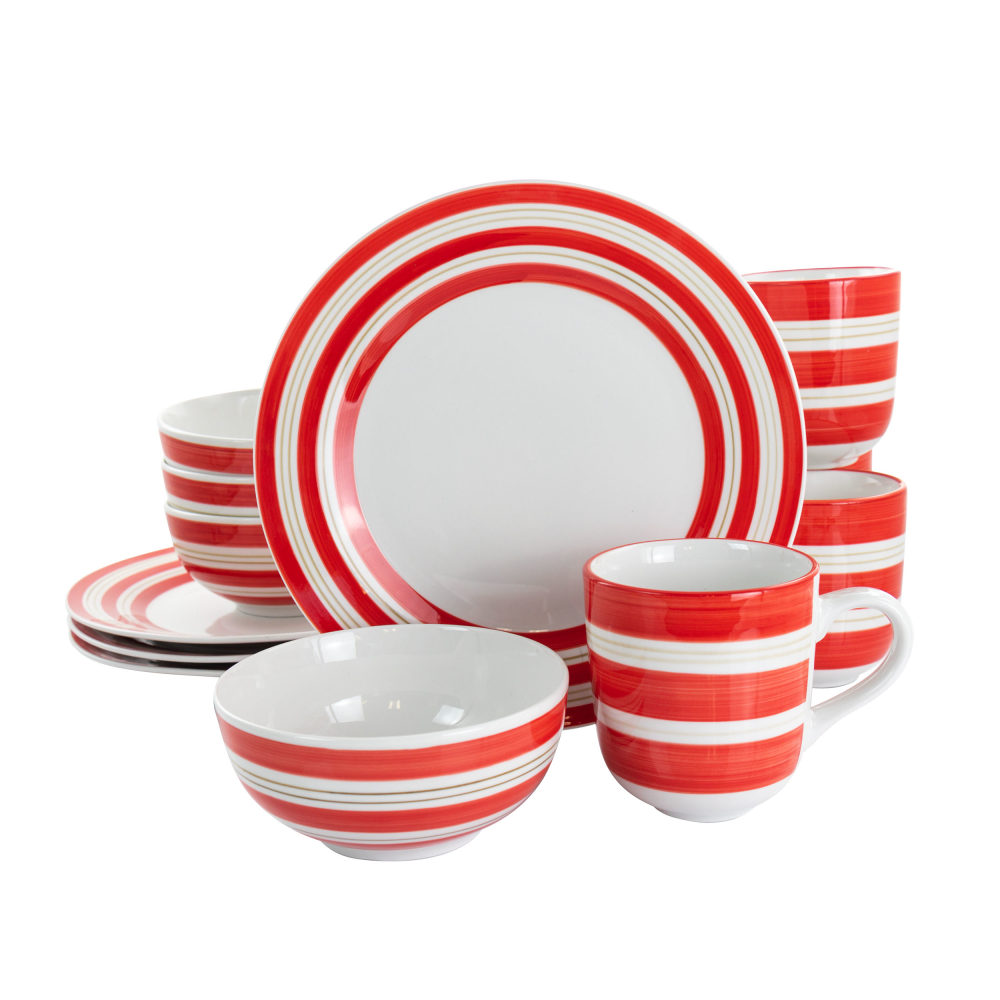 Gibson Home Sunset Stripes 12-Piece Dinnerware Set, Red MPN:995113933M