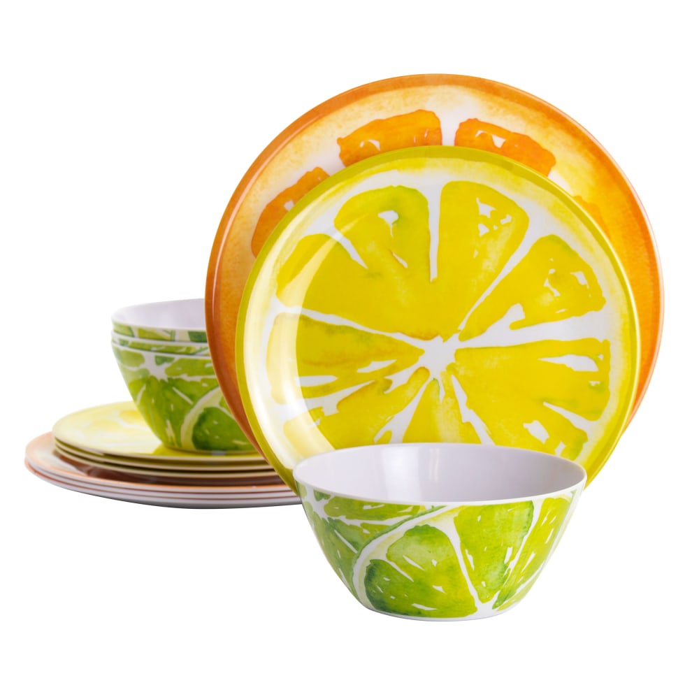 Gibson Home Sunny Citrus 12-Piece Dinnerware Set, Green MPN:995114300M