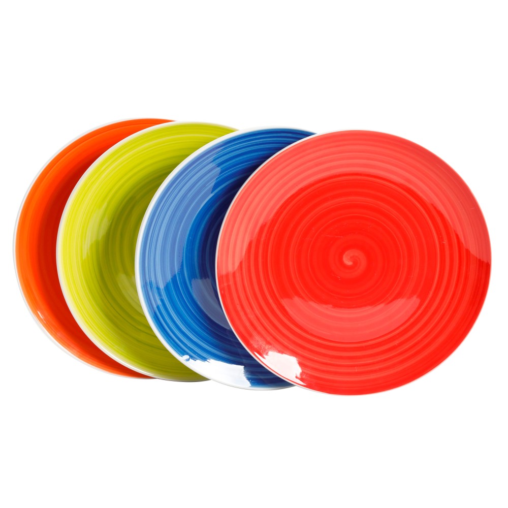 Gibson Home Crenshaw 4-Piece Fine Ceramic Dinner Plate Set, 10-1/4in, Assorted Colors MPN:995114937M