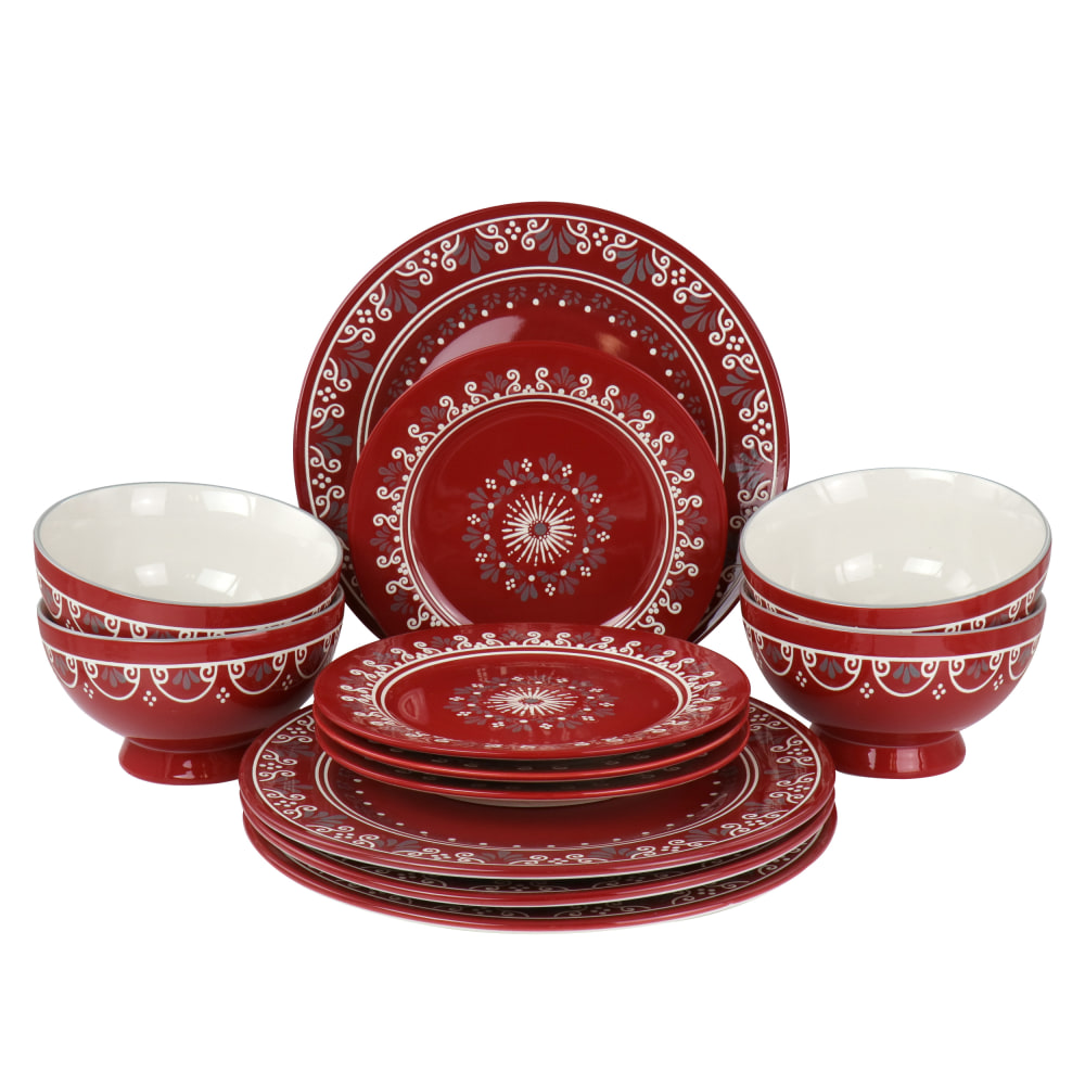 Gibson Coloma 12-Piece Stoneware Dinnerware Set, Red MPN:995115548M
