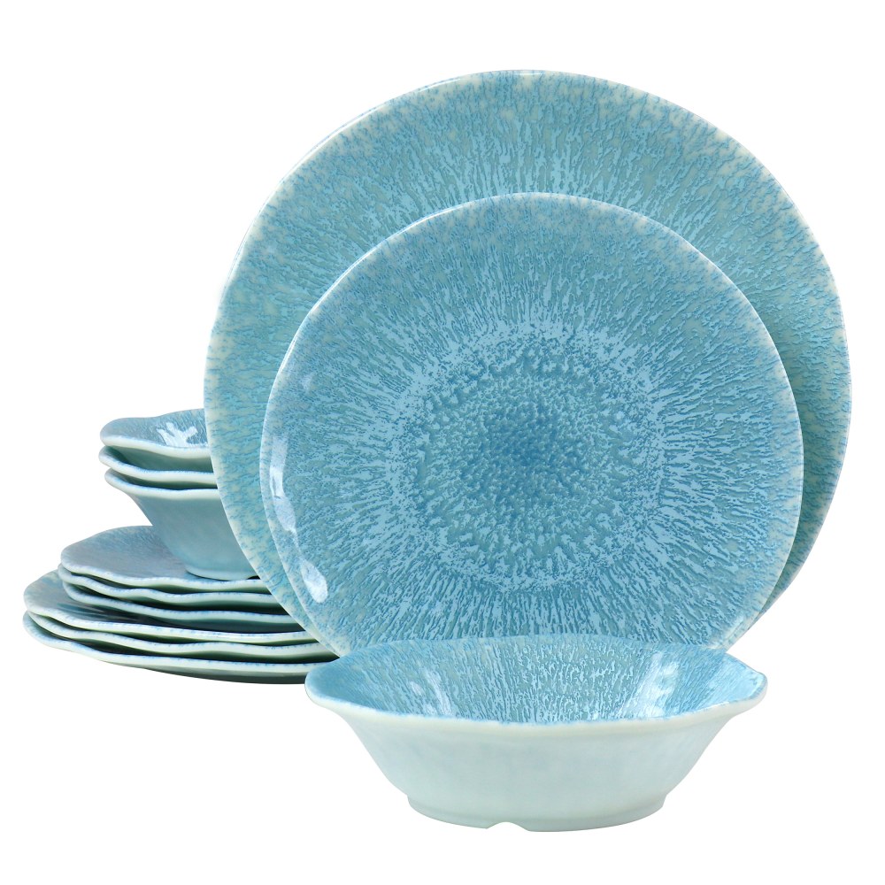 Gibson Home Indigo Frost 12-Piece Melamine Dinnerware Set, Blue MPN:995116315M