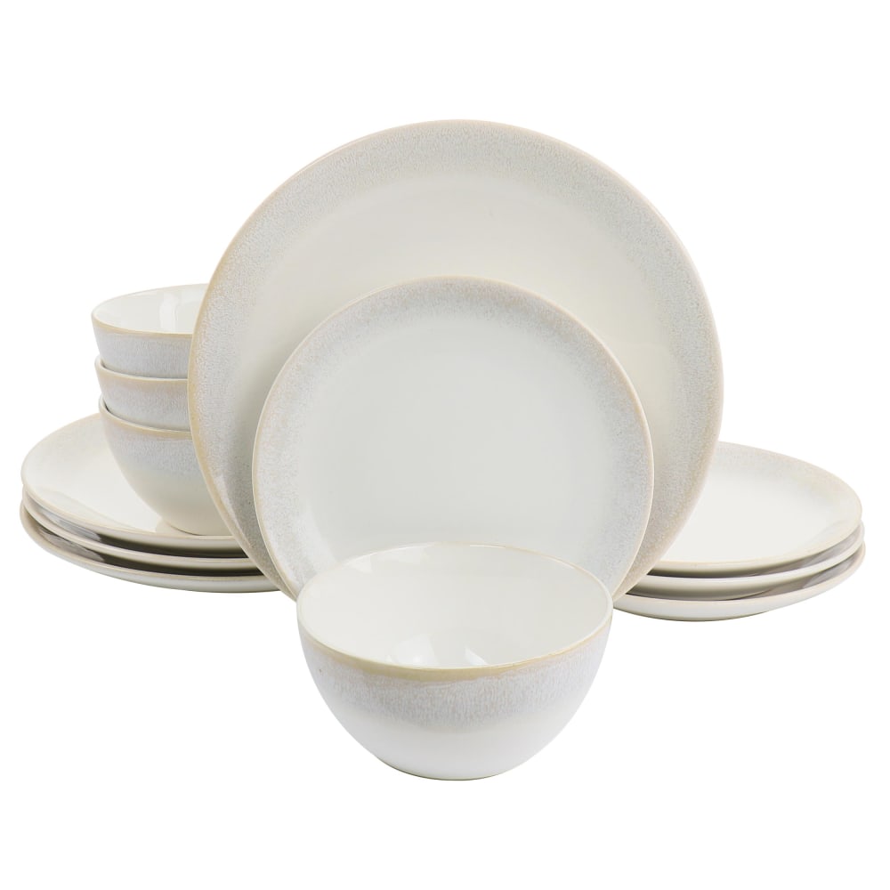 Martha Stewart 12-Piece Round Stoneware Dinnerware Set, Taupe/White MPN:995116790M