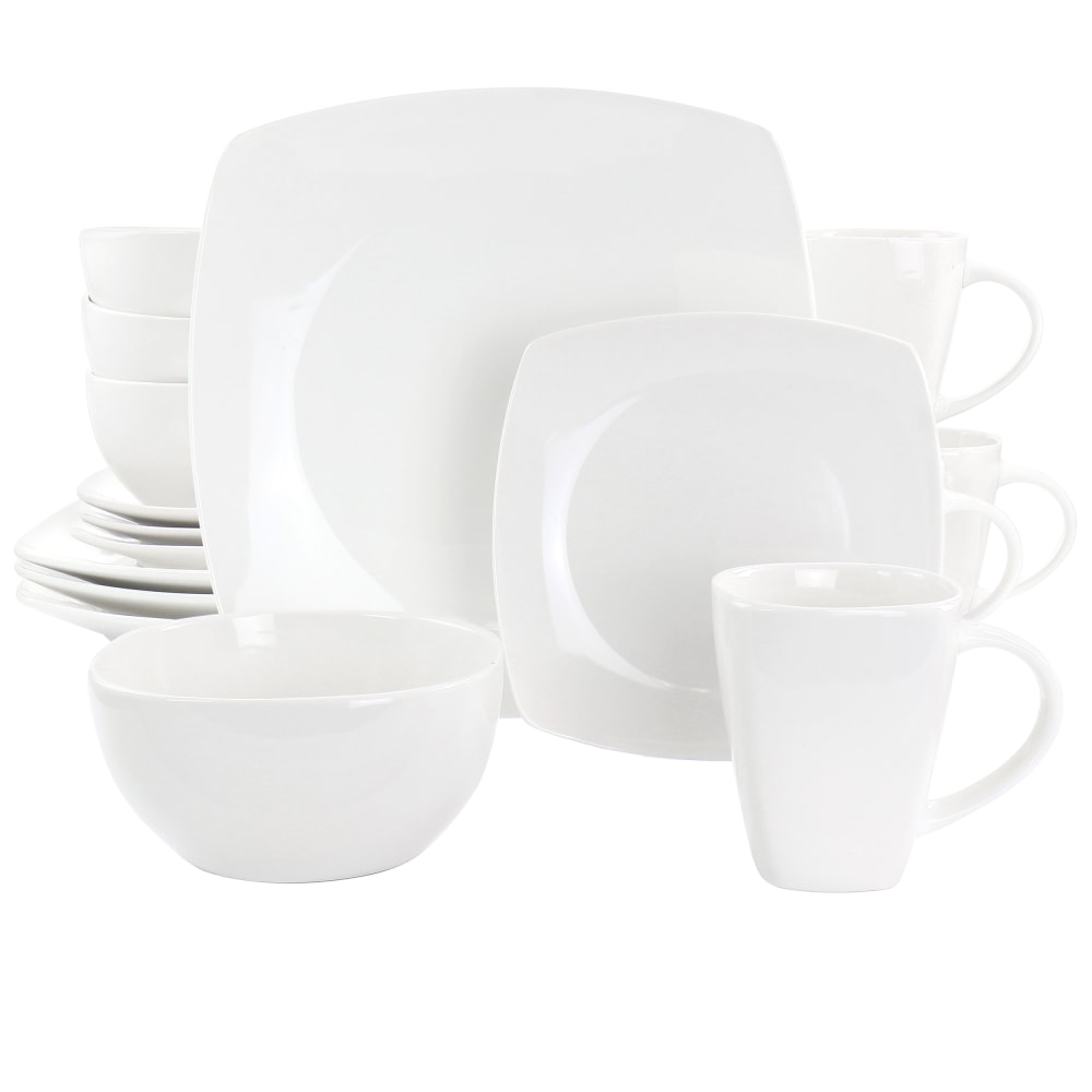 Gibson Elite Soho Lounge 16-Piece Square Fine Ceramic Dinnerware Set, White MPN:995116850M