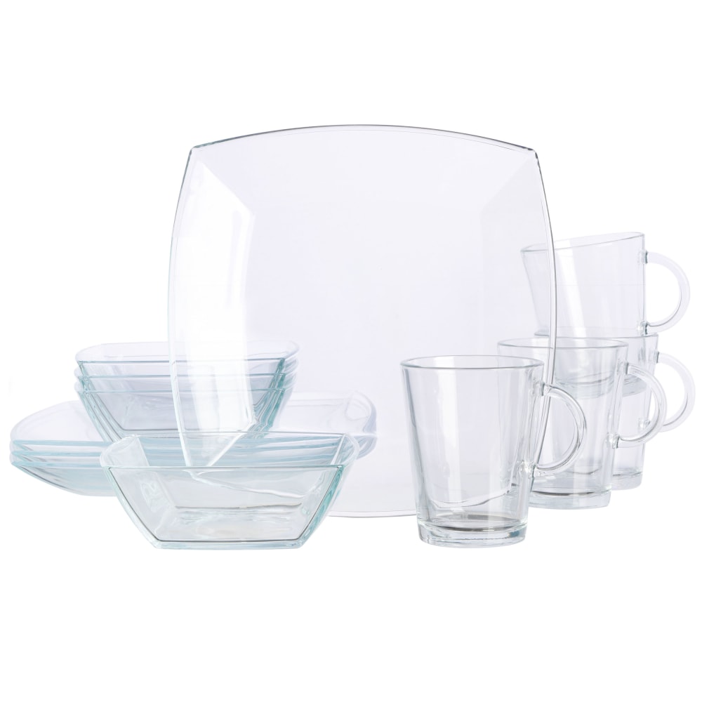 Gibson Elite Soho Lounge 12-Piece Square Glass Dinnerware Set, Clear MPN:995116928M