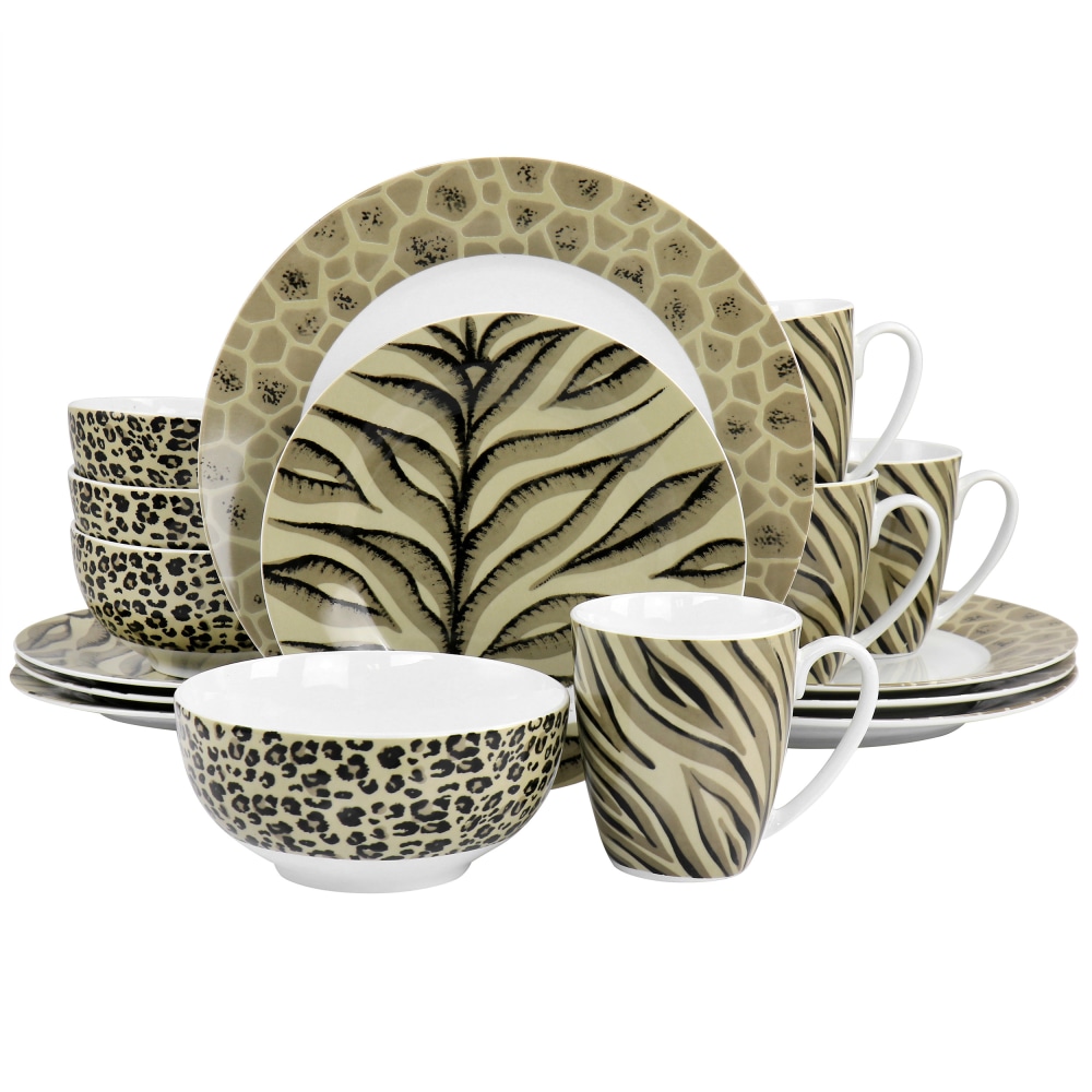 Gibson Home 16-Piece Fine Ceramic Jungle Dinnerware Set, Brown MPN:995116939M