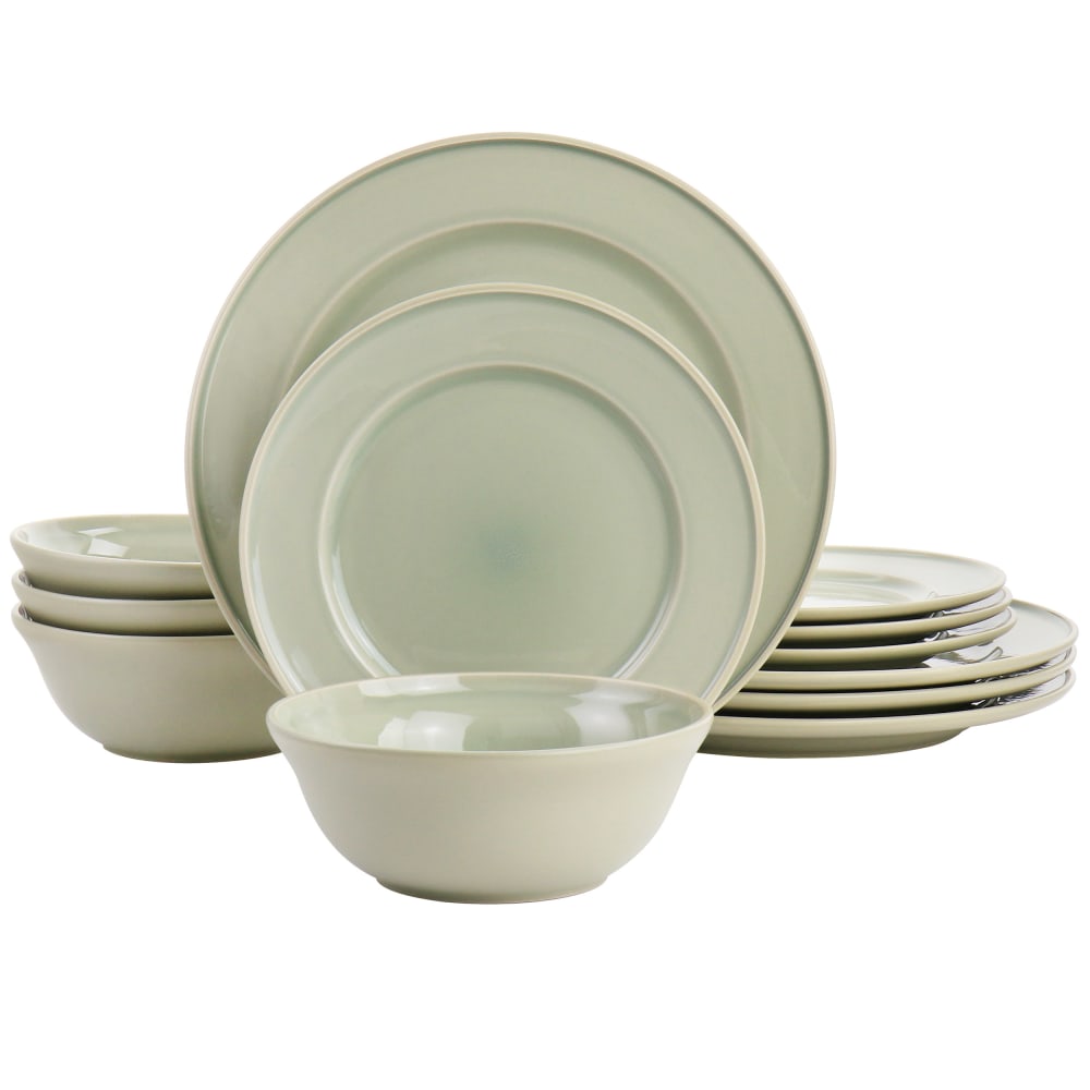 Martha Stewart 12-Piece Reactive Glaze Stoneware Dinnerware Set, Sharkey Gray MPN:995117283M