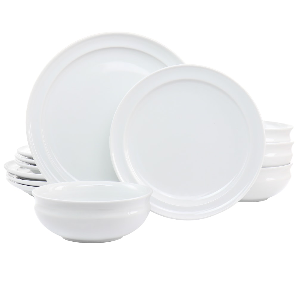 Martha Stewart 12-Piece Fine Ceramic Rimmed Dinnerware Set, White MPN:995117284M