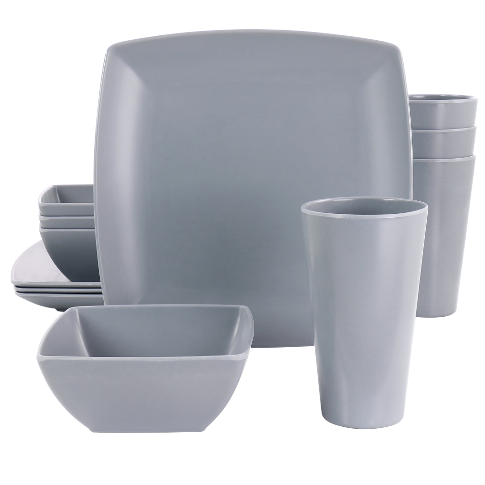 Gibson Home 12-Piece Grayson Melamine Square Dinnerware Set, Gray MPN:995117453M