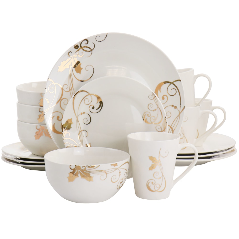 Gibson Home Seasoned Gold Fine Ceramic Dinnerware Set, White MPN:995117473M