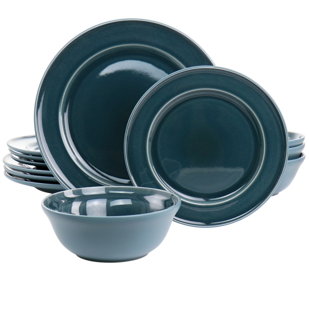 Martha Stewart Portillo 12-Piece Round Stoneware Dinnerware Set, Blue MPN:995117536M