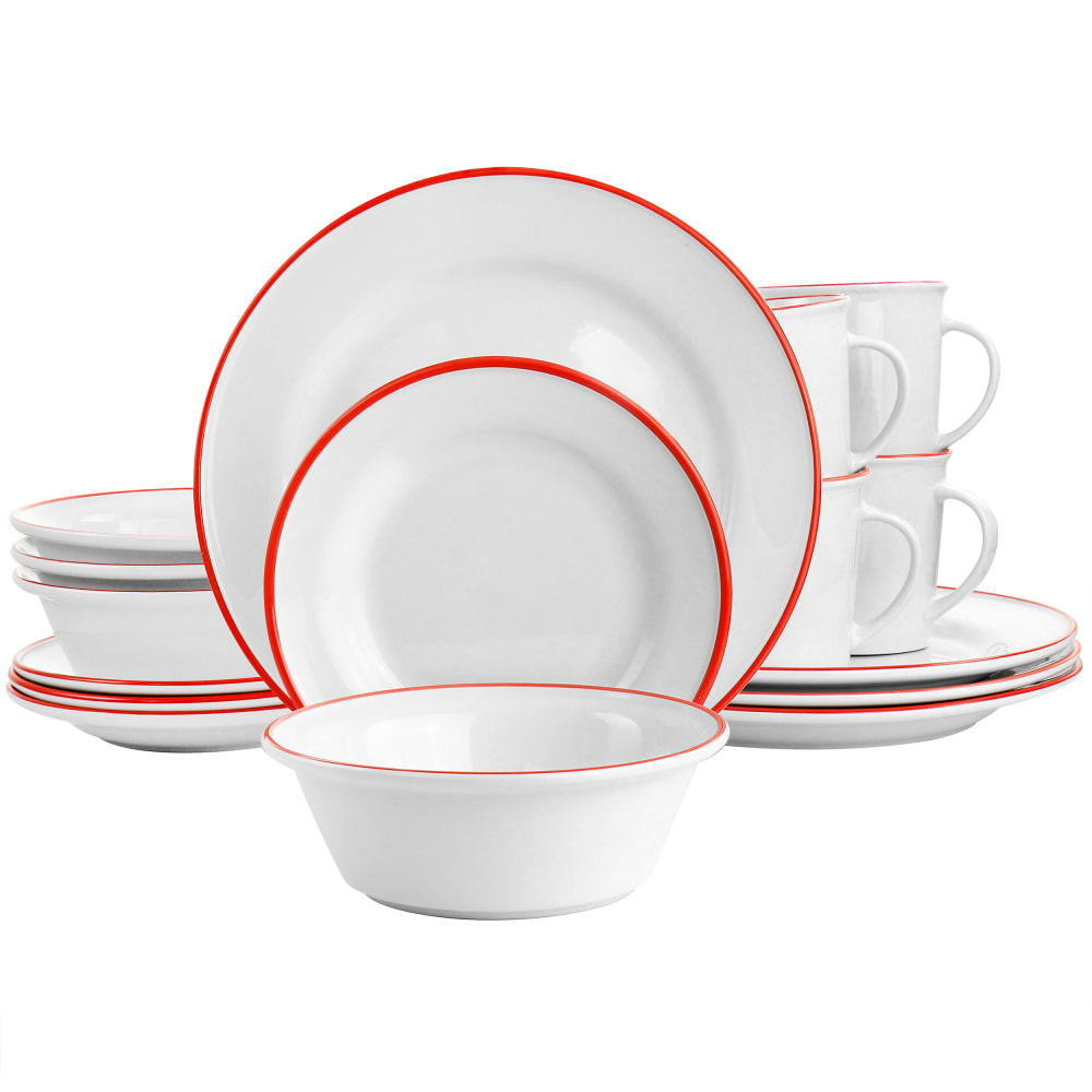 Martha Stewart Fine Ceramic 16-Piece Dinnerware Set, White/Red MPN:995117547M