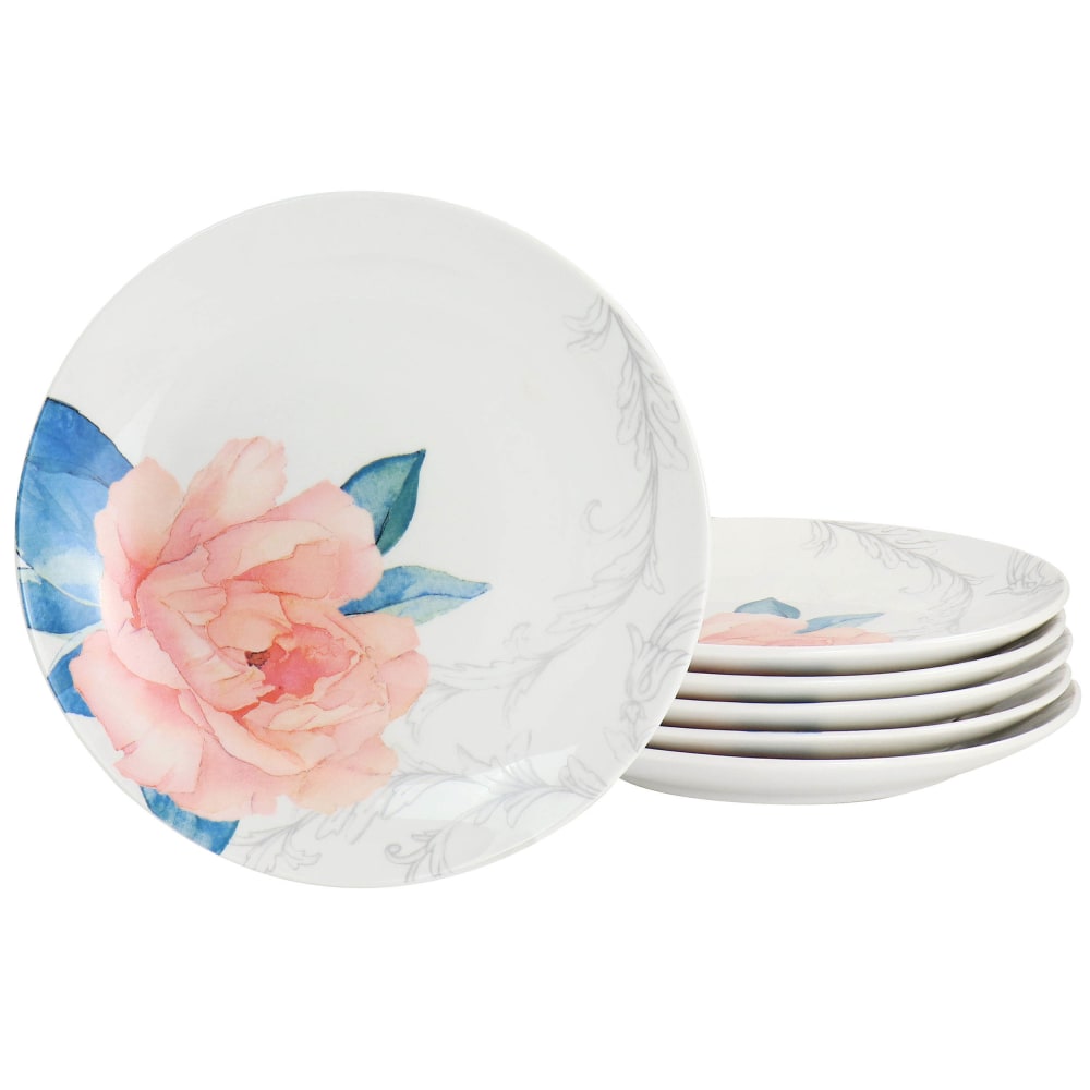 Martha Stewart Fine Ceramic 6-Piece Floral Decorated Dessert Plate Set, 8in, Pink/White MPN:995117589M
