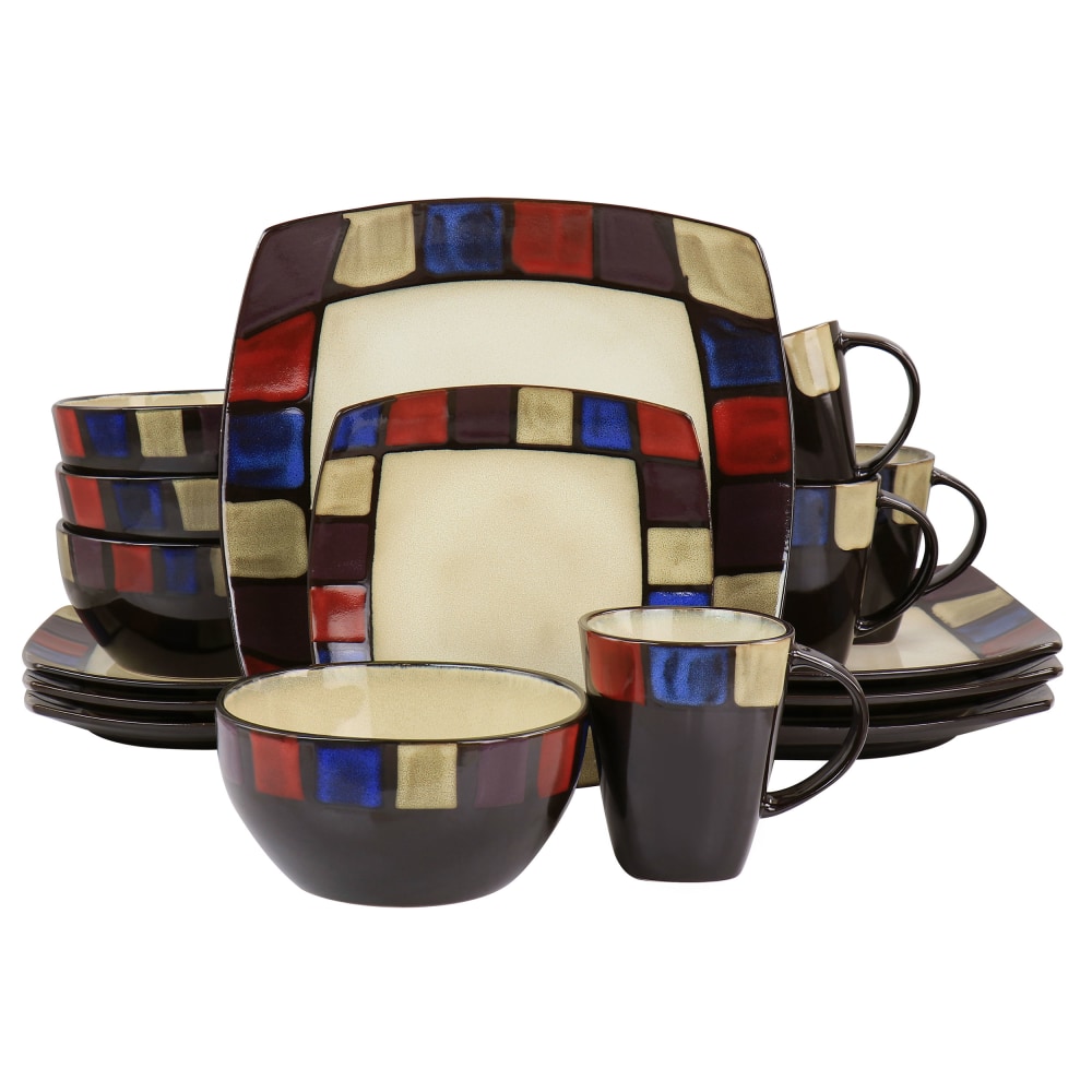 Gibson Elite Soho Lounge Mosaic 16-Piece Square Dinnerware Set, Multicolor MPN:995117617M