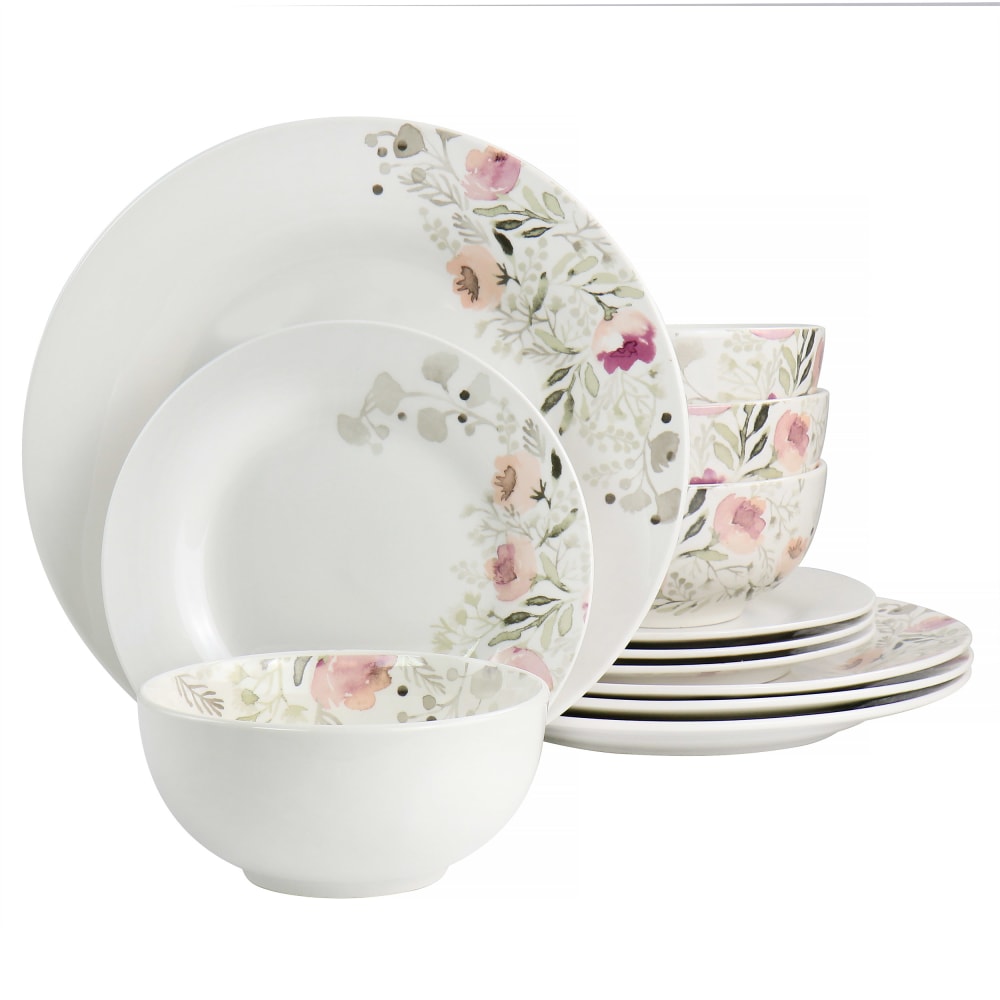 Gibson Home Lily Garden Ceramic 12-Piece Dinnerware Set, White/Pink MPN:995117628M