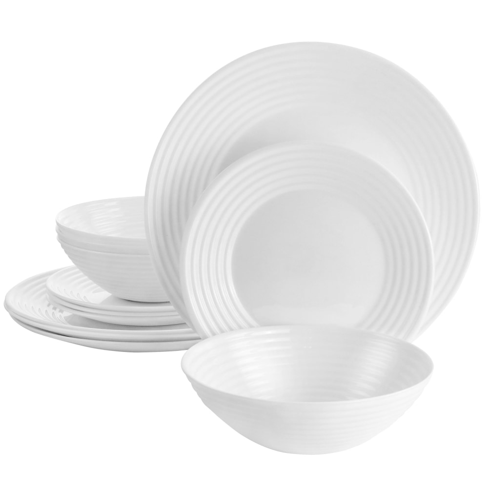 Gibson Ultra Patio 12-Piece Tempered Opal Glass Dinnerware Set, White MPN:995117668M