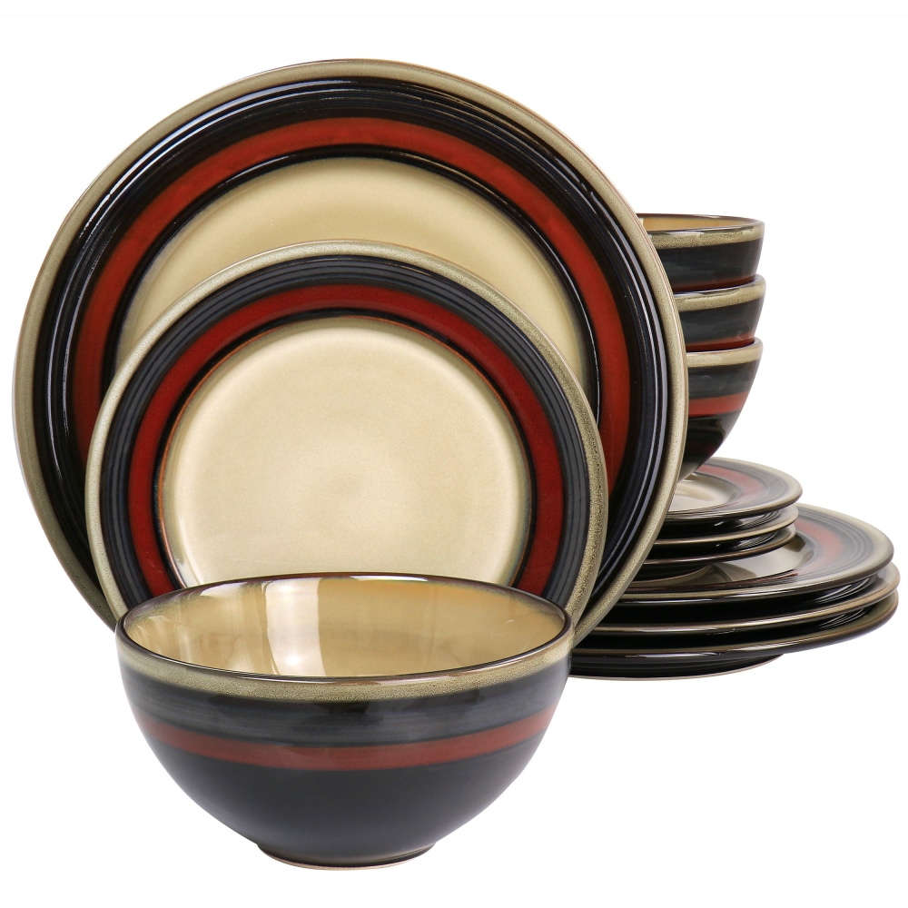 Gibson Elite Everston 12-Piece Double-Ring Design Dinnerware Set, Red MPN:995118024M