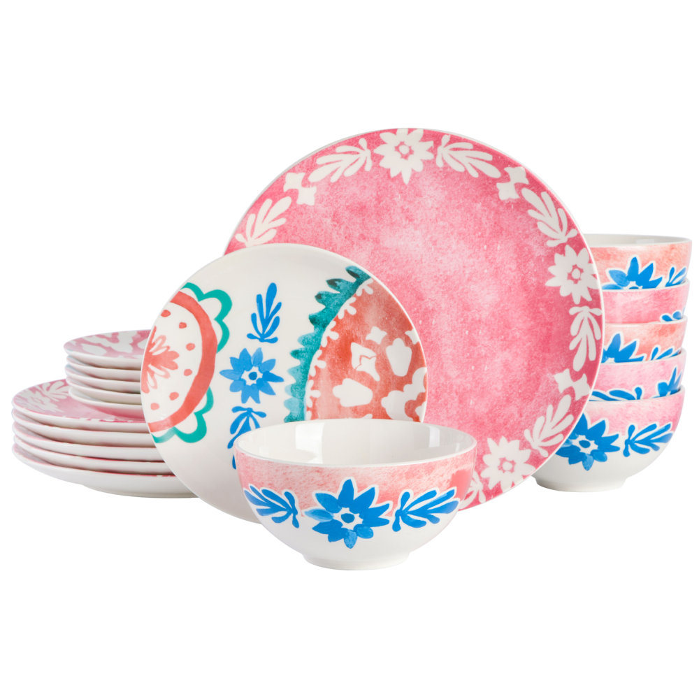 Spice By Tia Mowry Savory Saffron 18-Piece Fine Ceramic Dinnerware Set, Coral MPN:995118368M