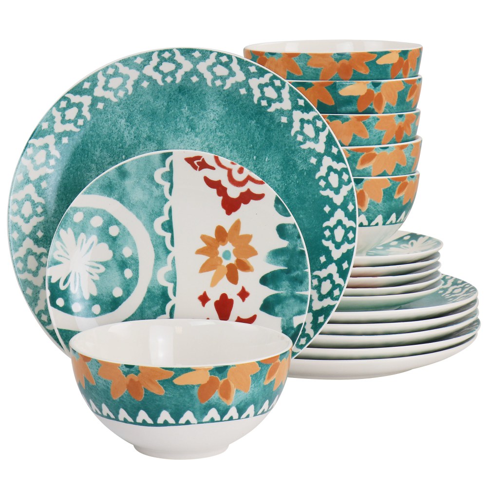 Spice By Tia Mowry Savory Saffron 18-Piece Fine Ceramic Dinnerware Set, Teal MPN:995118369M