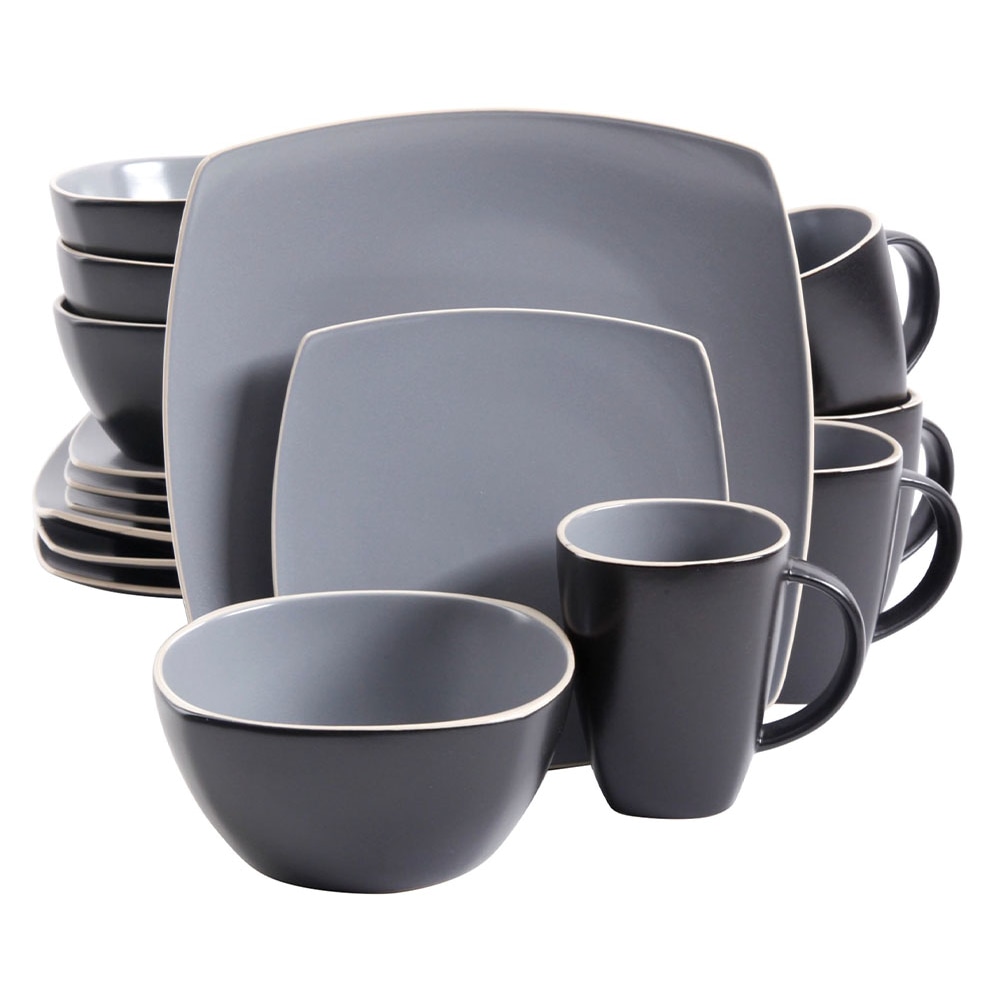 Gibson Soho Lounge 16-Piece Matte Dinnerware Set, Gray/Black MPN:99597336M