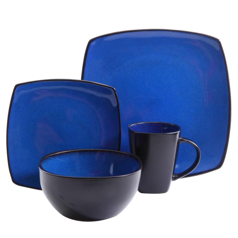 Gibson Elite Soho Lounge 16-Piece Soft Square Dinnerware Set, Blue MPN:99599926M