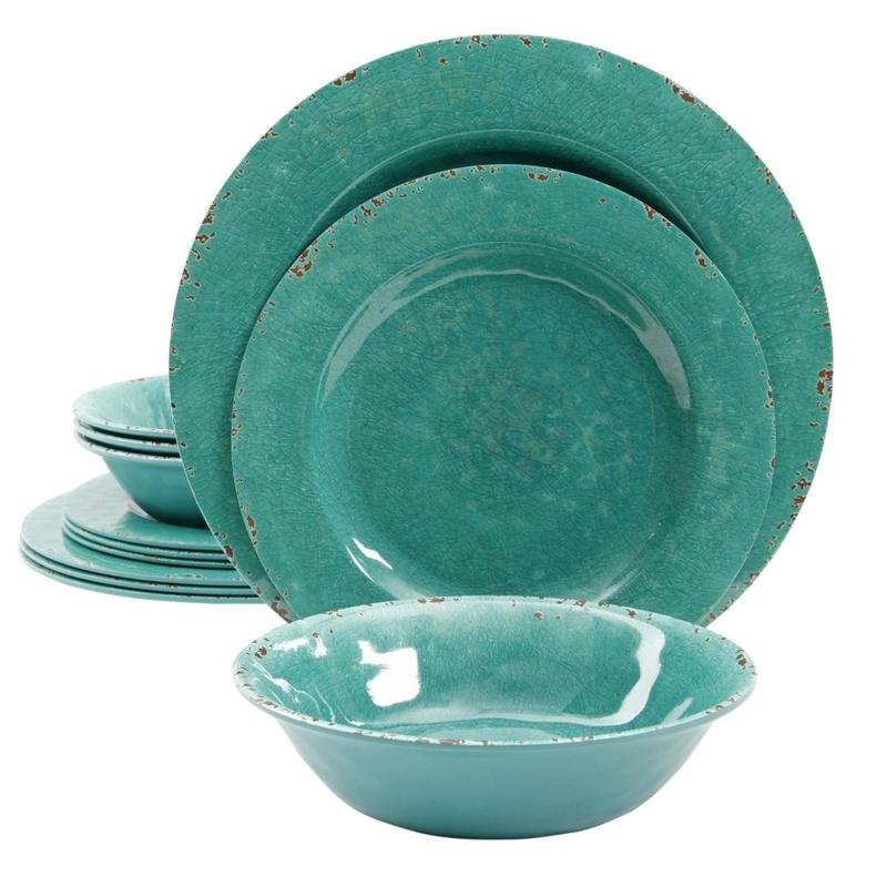 Gibson Studio California Mauna 12-Piece Melamine Dinnerware Set, Green Crackle MPN:99599955M