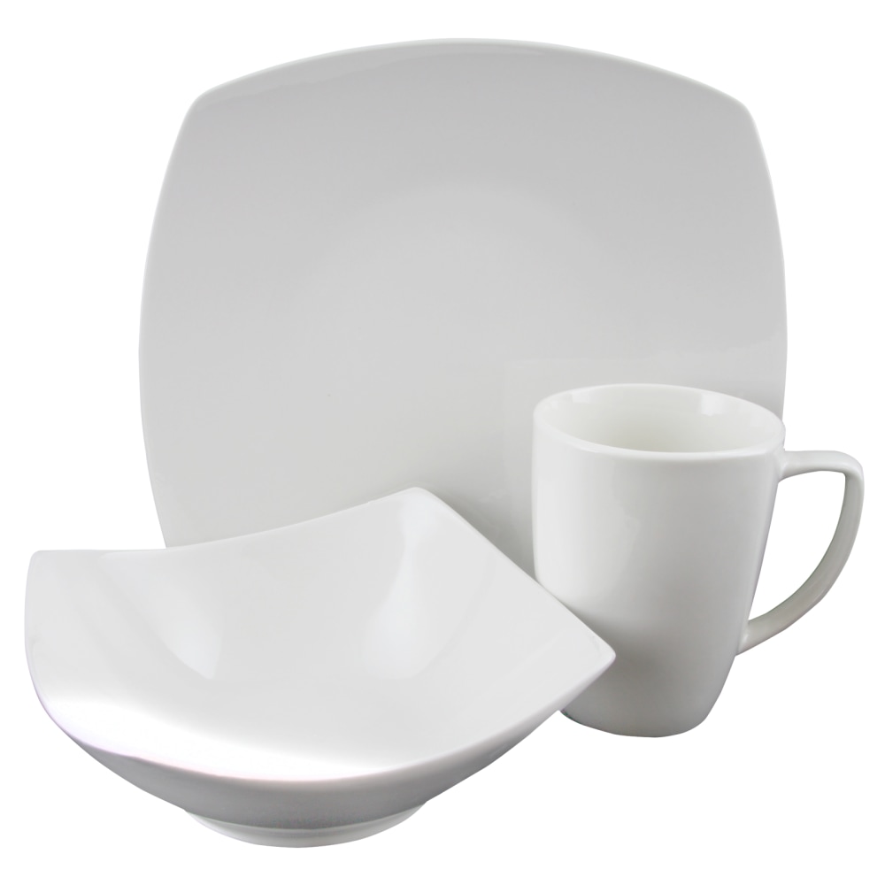 Gibson Home Zen Buffetware 12-Piece Square Dinnerware Set (Four 10-3/4in Dinner Plates, Four 5-1/2in Salad Bowls, Four 12 Oz Mugs), White MPN:99599969M