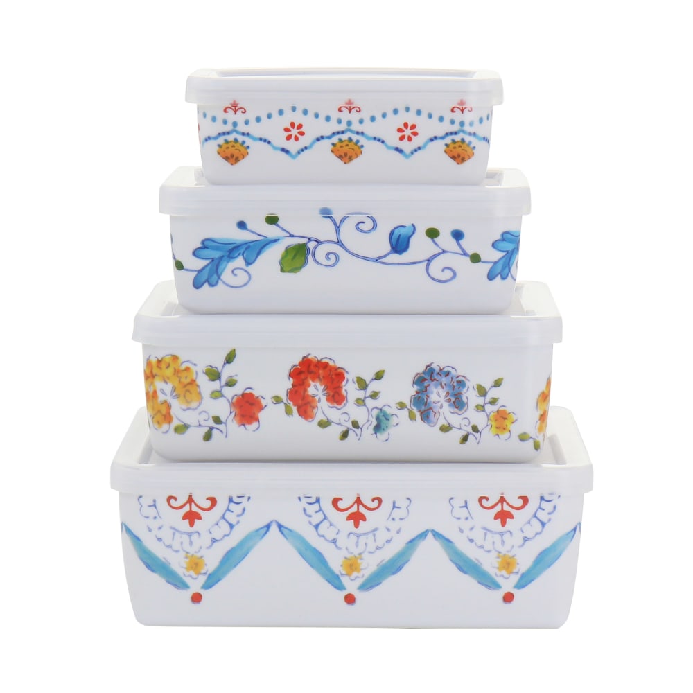 Gibson Home 8-Piece Anaya Rectangular Nesting Food Storage Set, 2-1/2inH x 5-1/2inW x 6-3/4inD MPN:995115914M