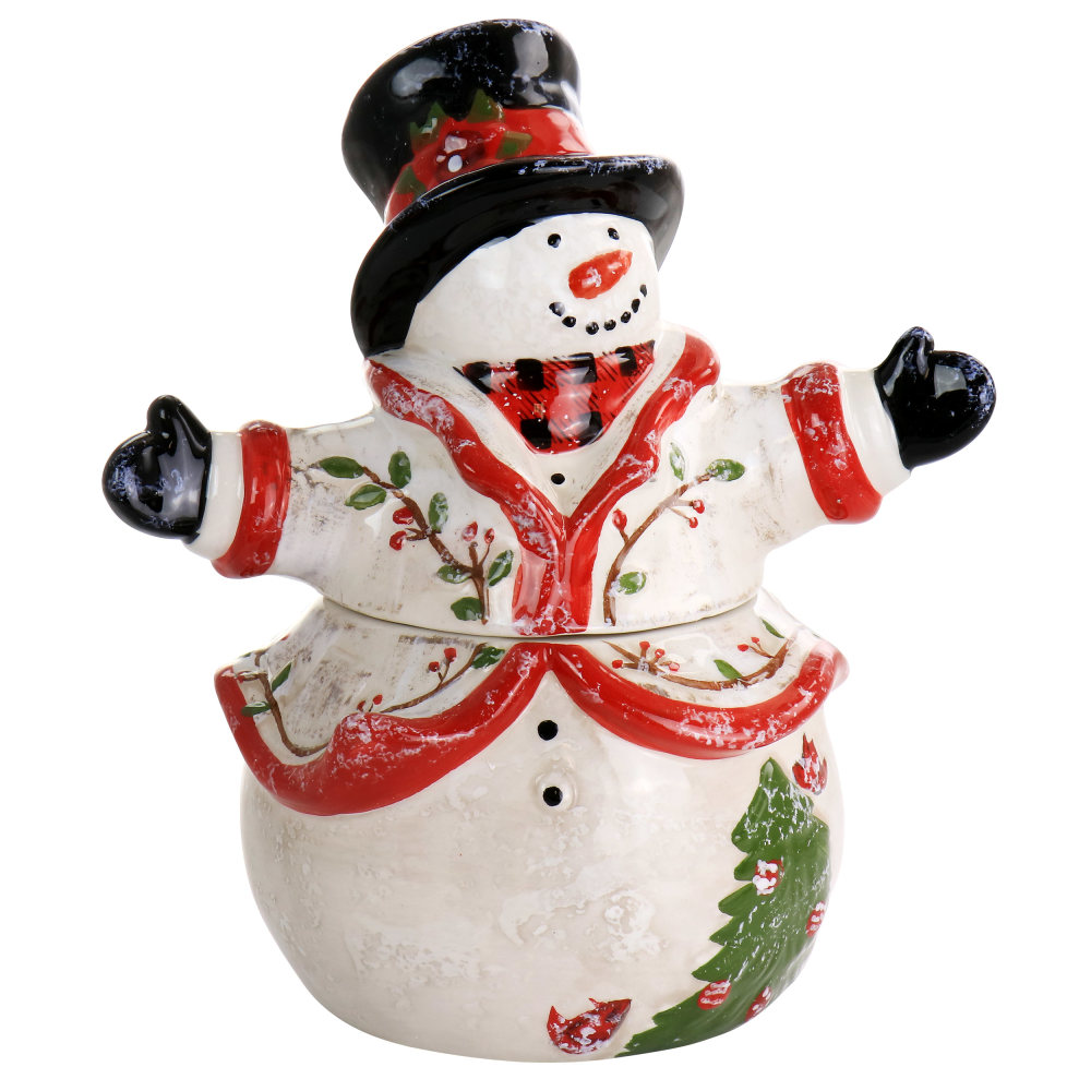 Gibson Home Snowman Hug Durastone Cookie Jar, 10inH x 8-5/8inW x 5-1/2inD, White MPN:995117463M