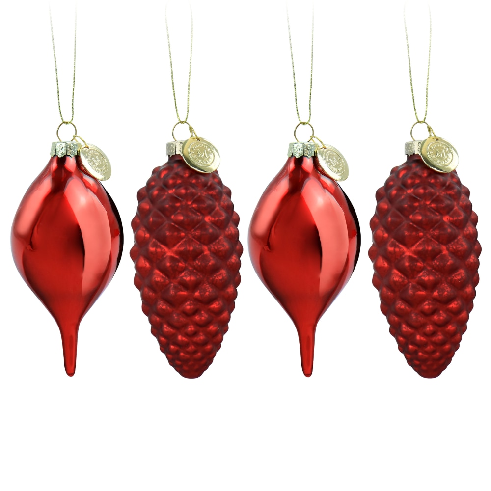 Martha Stewart Holiday Pointy Ball And Pinecone 4-Piece Ornament Set, Red MPN:995117509M