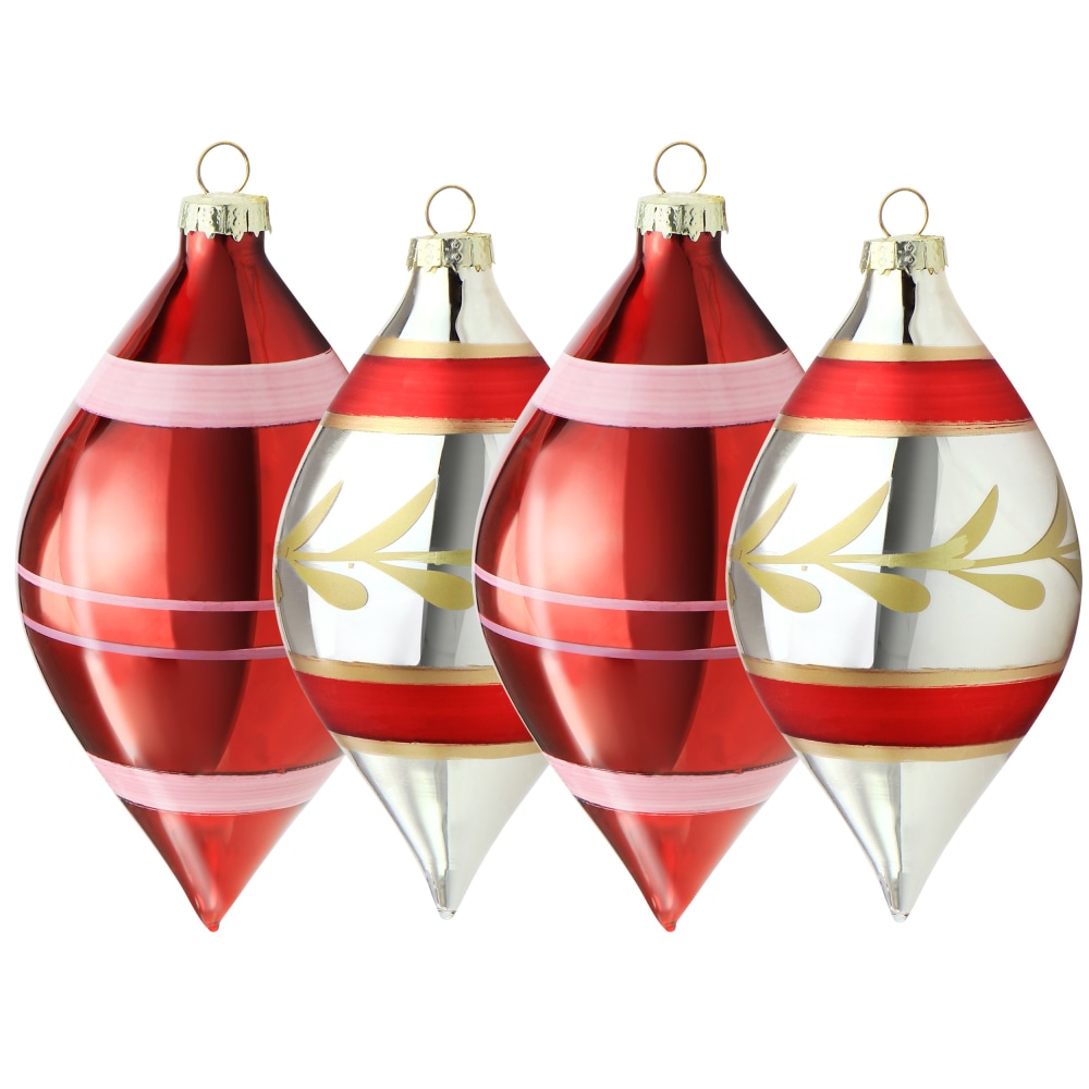 Martha Stewart Holiday Ornament Set, 6inH x 3-1/4inW x 3-1/4inD, Red/Gold/Silver MPN:995117540M