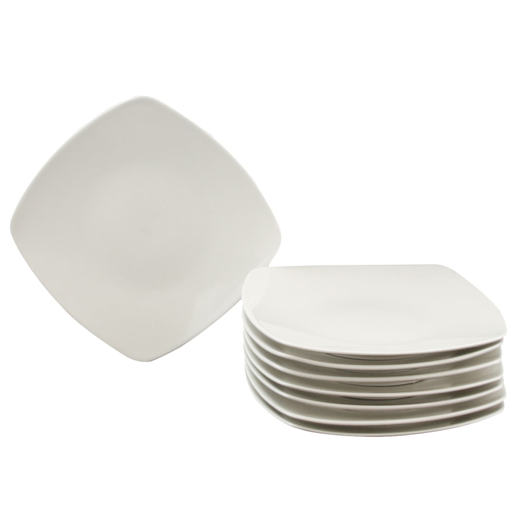 Gibson Zen Buffetware Ceramic Square Dinner Plates, 10-3/4in, White, Pack Of 8 Dinner Plates MPN:995100027M