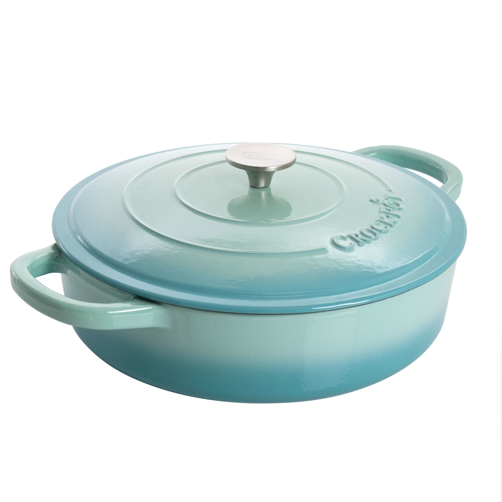 Crock-Pot Artisan 2-Piece Enameled Cast Iron Braiser Pan, 5 Quart, Aqua Blue MPN:995113987M