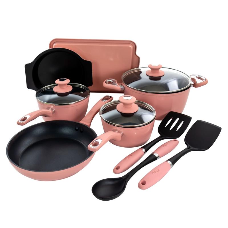 Oster Lynhurst 12-Piece Aluminum Cookware Set, Pink MPN:995113996M