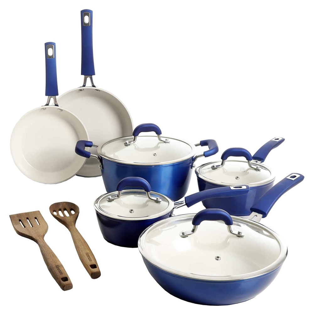 Kenmore Arlington 12-Piece Aluminum Non-Stick Cookware Set, Metallic Blue MPN:995114022M
