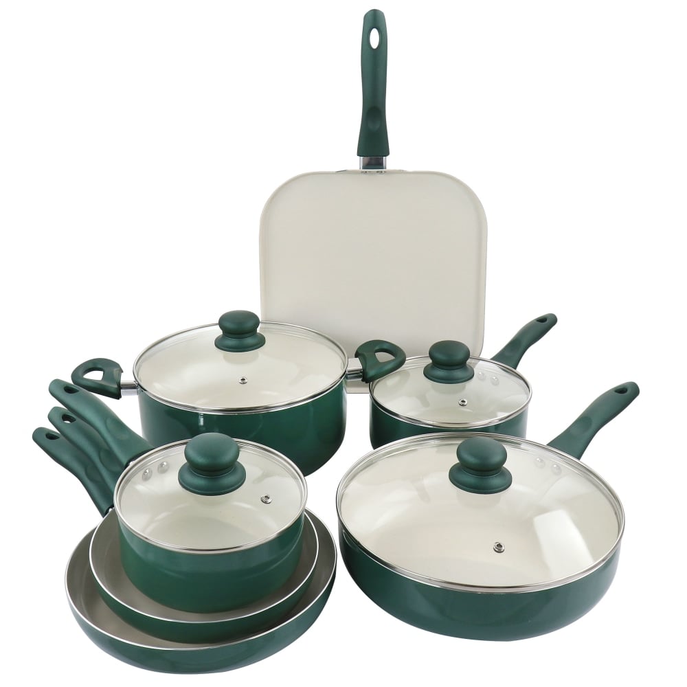 Gibson Home Gazebo 11-Piece Ceramic Non-Stick Aluminum Cookware Set, Green MPN:995117052M