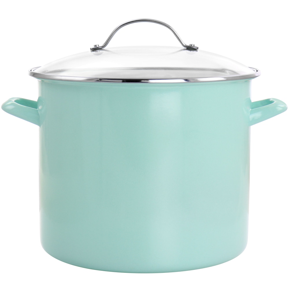 Martha Stewart Enamel-On-Steel Stock Pot With Glass Lid, 12 Qt, Turquoise MPN:995117495M