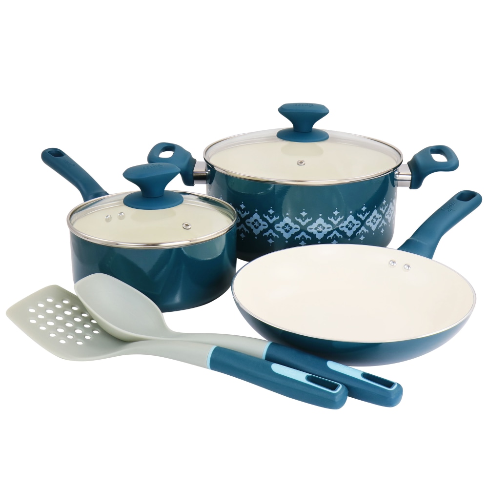 Spice by Tia Mowry Savory Saffron 7-Piece Ceramic Non-Stick Aluminum Cookware Set, Teal MPN:995118133M