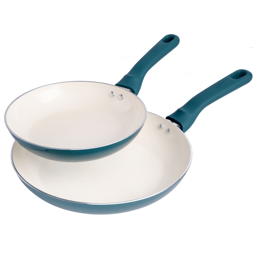 Spice by Tia Mowry Savory Saffron 2-Piece Ceramic Non-Stick Aluminum Frying Pan Set, Teal MPN:995118374M