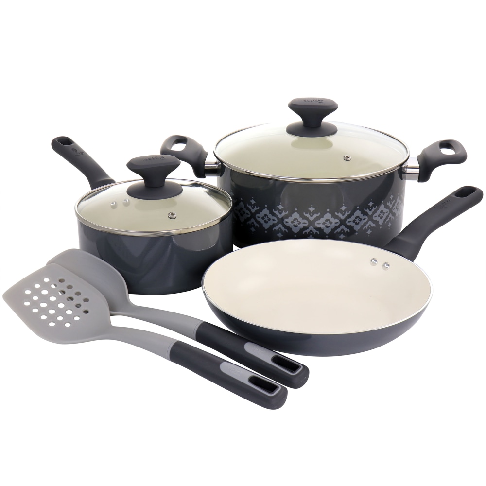 Spice by Tia Mowry Savory Saffron 7 Piece Ceramic Non Stick Aluminum Cookware Set, Gray MPN:995118377M