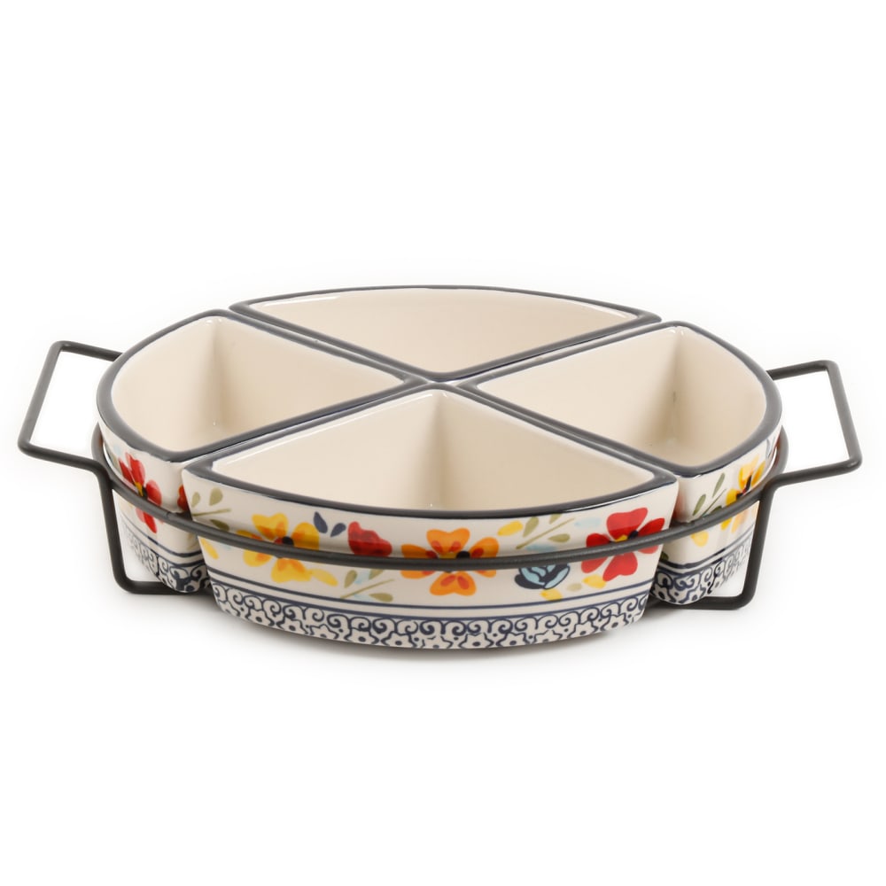 Gibson Elite Luxembourg 4-Section Tidbit Dish, 2-1/2inH x 10-1/4inW x 11-3/4inD, Off-White MPN:995105491M