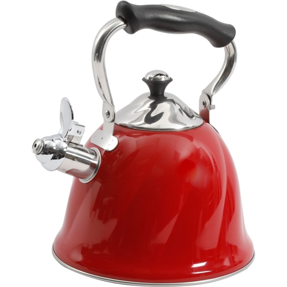 Mr. Coffee Alderton 2.3-Qt Stainless-Steel Whistling Tea Kettle With Lid, Red MPN:92112.01
