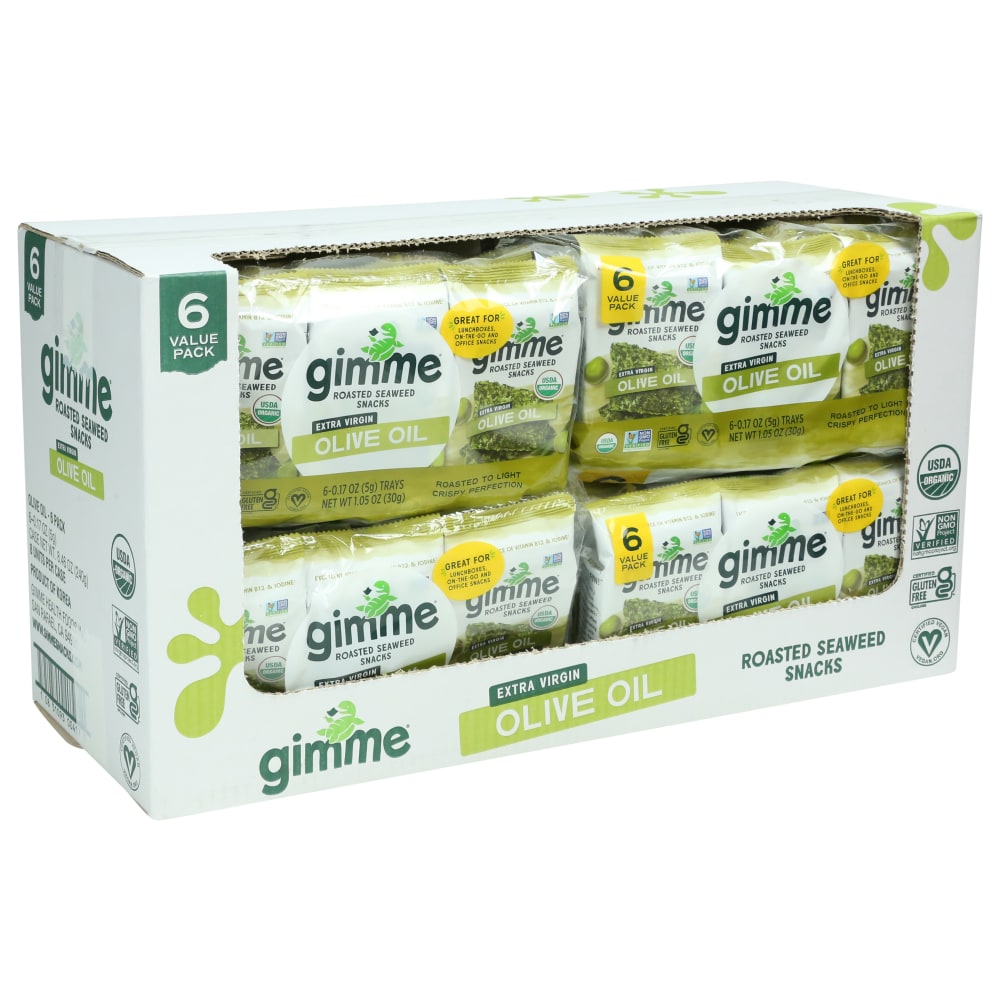 Gimme Roasted Organic Seaweed Snacks, Extra Virgin Olive Oil, 0.17 Oz, Total Qty 48 MPN:04174